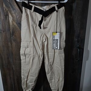 Rue21 Cream Cargo Pants with Black Belt